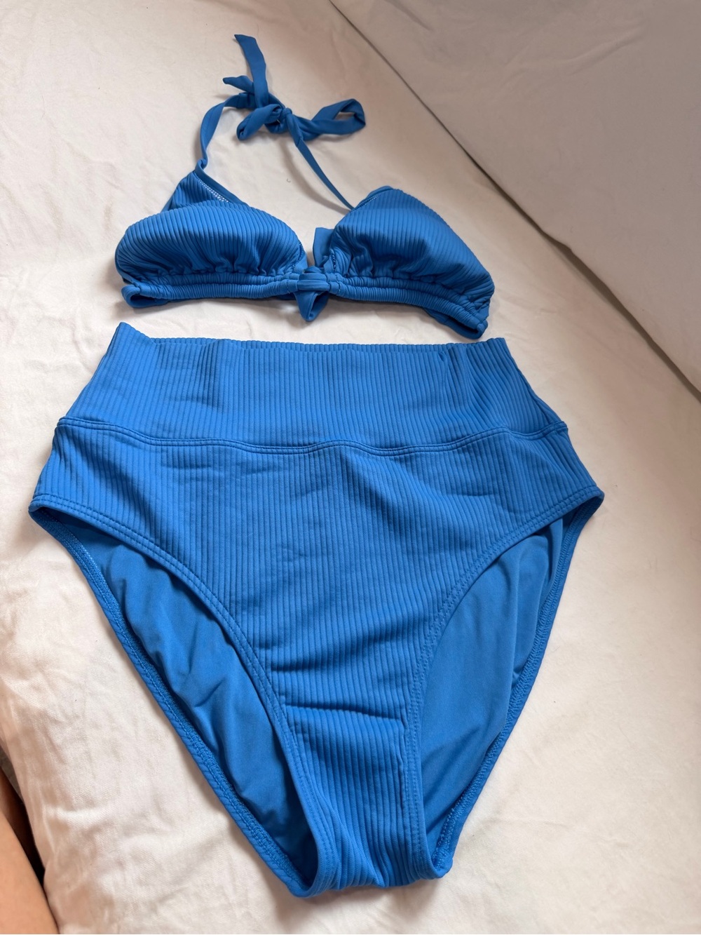 Ribbed High-Waist Bikini Set in Bright Blue